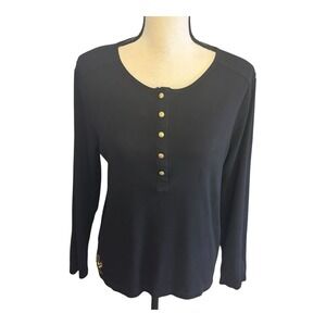 LRL Ralph Lauren Black Long‎ Sleeve Shirt Top Large Embroidered Anchor Cotton
